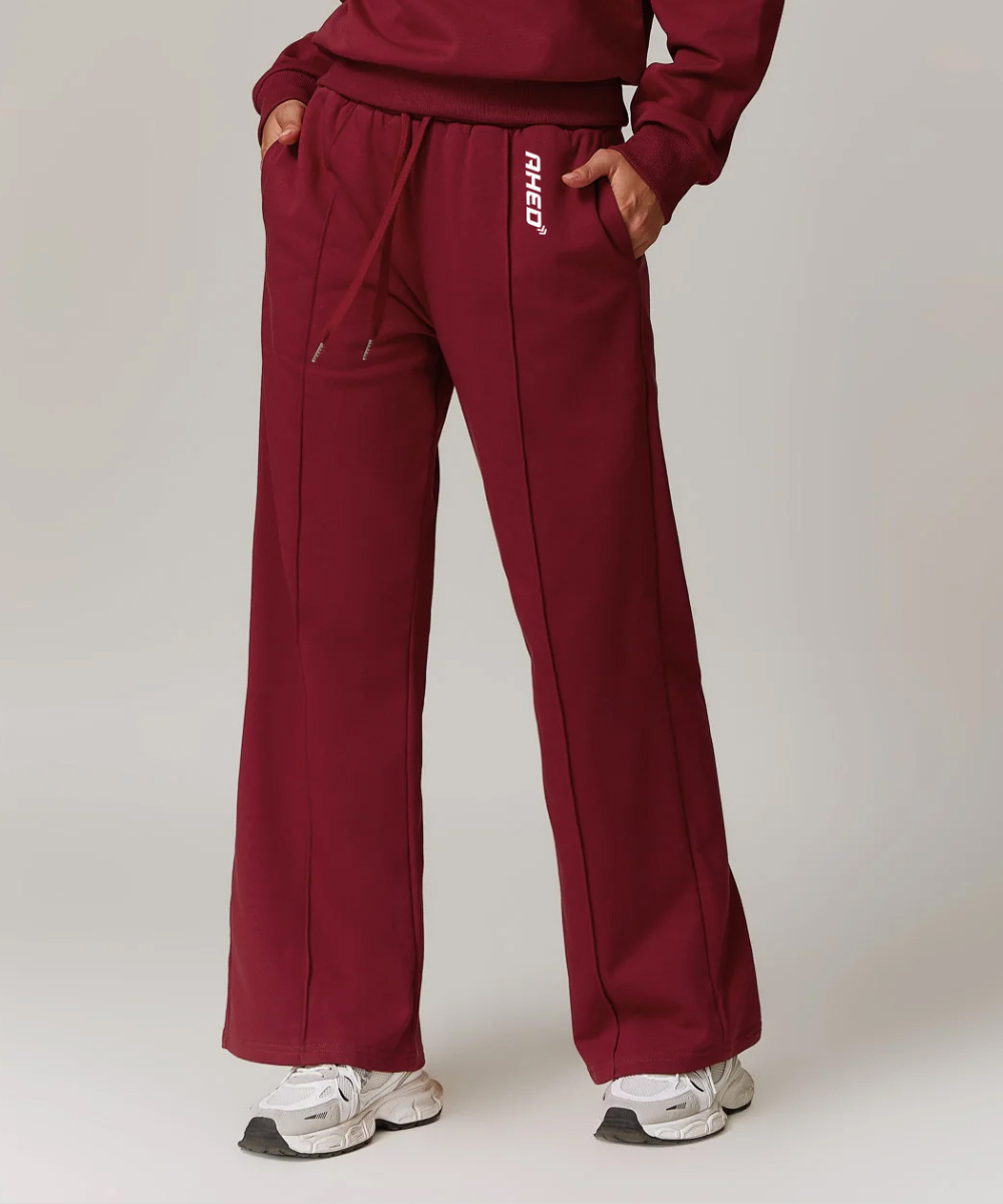 Casual Wide Leg Pants - Crimson